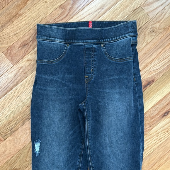 SPANX WOMENS SKINNY DISTRESSED JEGGING DENIM LEGGINGS SIZE SMALL SHAPEWEAR BLUE - Picture 5 of 7